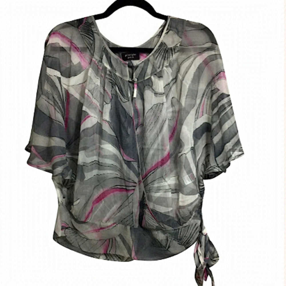 PRINCIPLES 100% Silk, gray and pink blouse